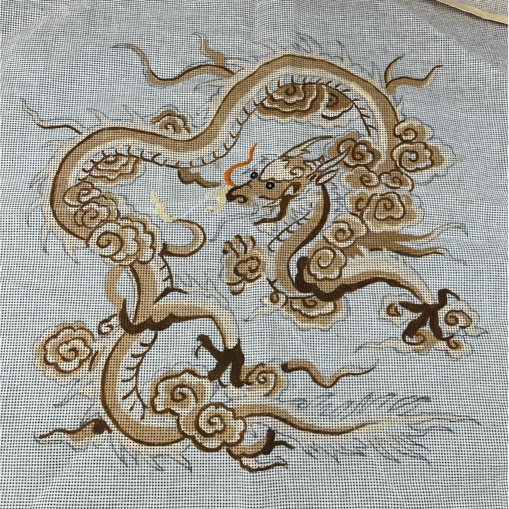Handpainted Needlepoint Canvas Chinese Asian Dragon - Started *